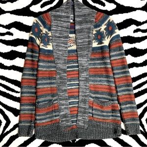 Roxy Open Front Southwestern Aztec Print Sweater Cardigan Size Small